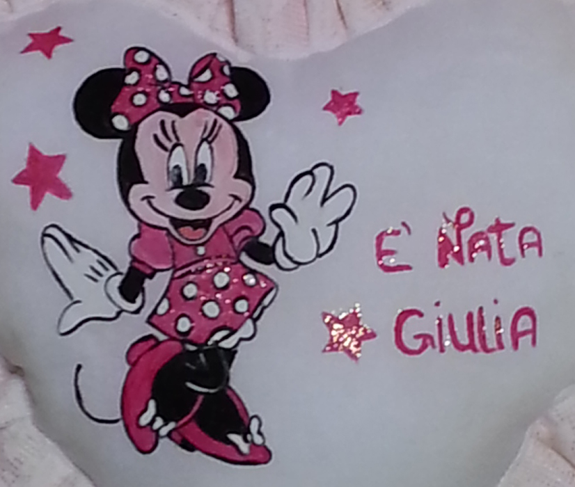 FIOCCO NASCITA BIMBA A CUORE ROSA IN PITTURA MINNIE COD.02 - Prodotti per l' infanzia a Corleone